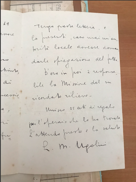 Letter written by Luigi Maria Ugolini